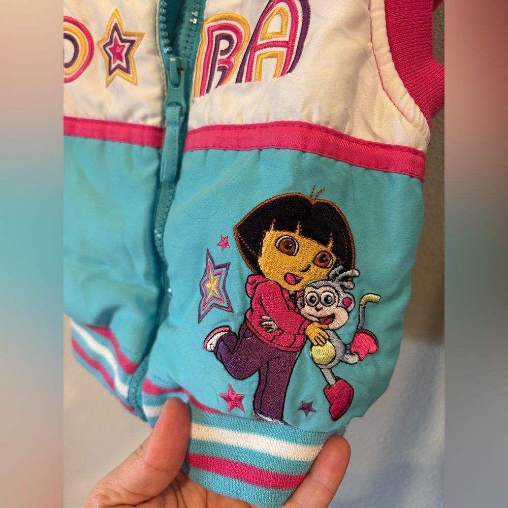 Vintage Colorful Dora The Explorer Puffy Hooded Vest - Picture 2 of 5
